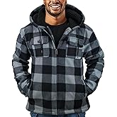 Butygity Heavyweight Hoodies for Men Zip Up Sweatshirts Plaid Flannel Sherpa Fleece Lined Winter Jacket Warm Coat