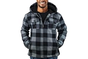 Butygity Thick Plaid Flannel Jacket for Men Sherpa Fleece Lined Hooded Coat Heavy Winter Warm Thermal Full Zipper Hoodies