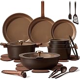 CAROTE 25pcs Ceramic Cookware Set, Pots and Pans Set with Detachable Handle | Non-Stick, Non-Toxic, PFAS and PFOA Free, Induction Compatible, Dishwasher &amp; Oven Safe, Space Saving, Camping Cooking, Brown