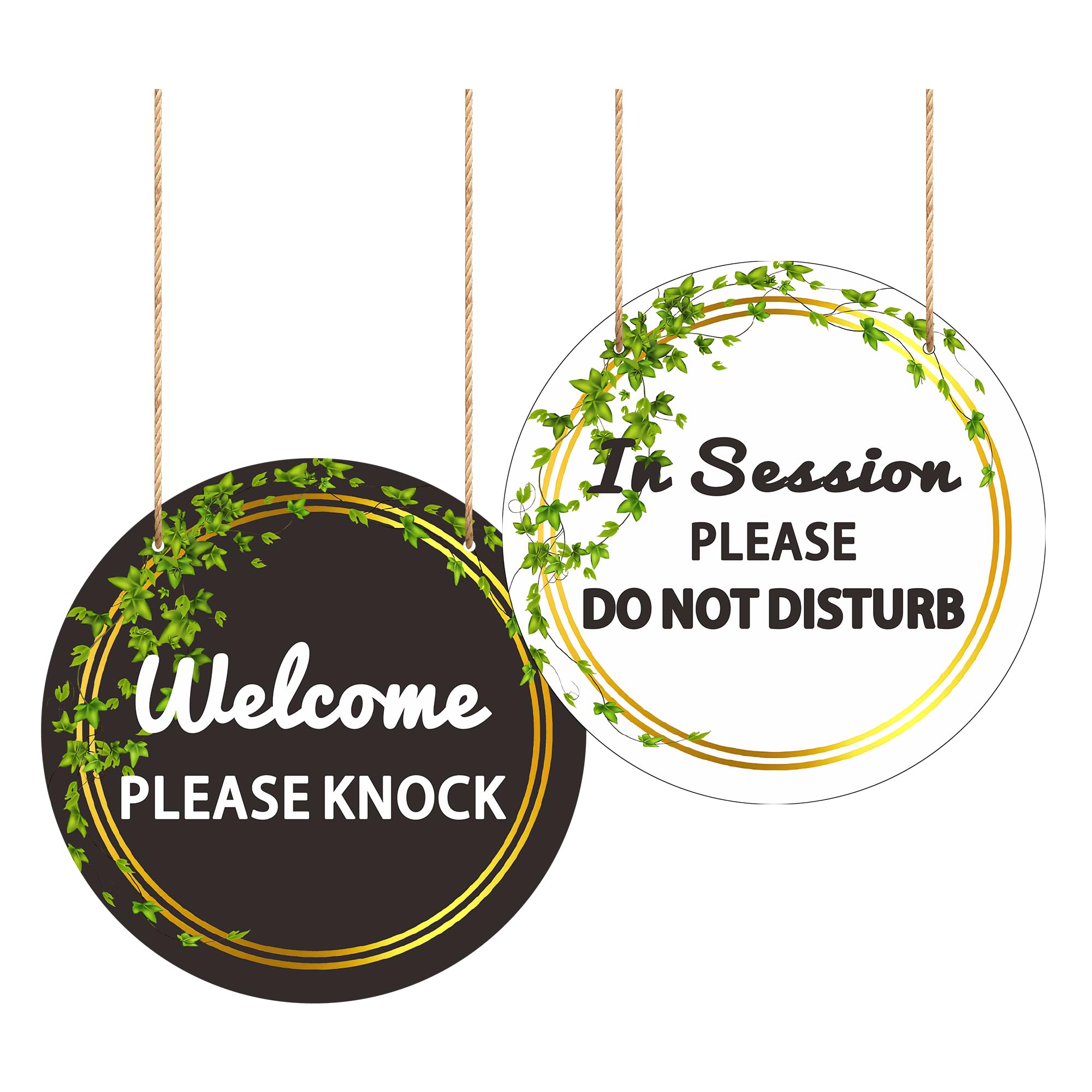 Photo 1 of (2 Pack) In Session Sign & Welcome Sign - 8.6 Inch Double Sided Round Hanging Signs with Rope, Reversible Door Signs for Office, Conference Room, Therapy Session and Business (White/Black)