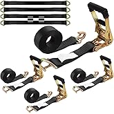 LISHINE 4 Pack Car Tie Down Straps for Trailers Kit, 2 Inch Ratchet Straps with Snap Hooks Heavy Duty 8ft, 11000 LBS Break Strength, 36 Inch Axle Straps for Car, Truck, UTV