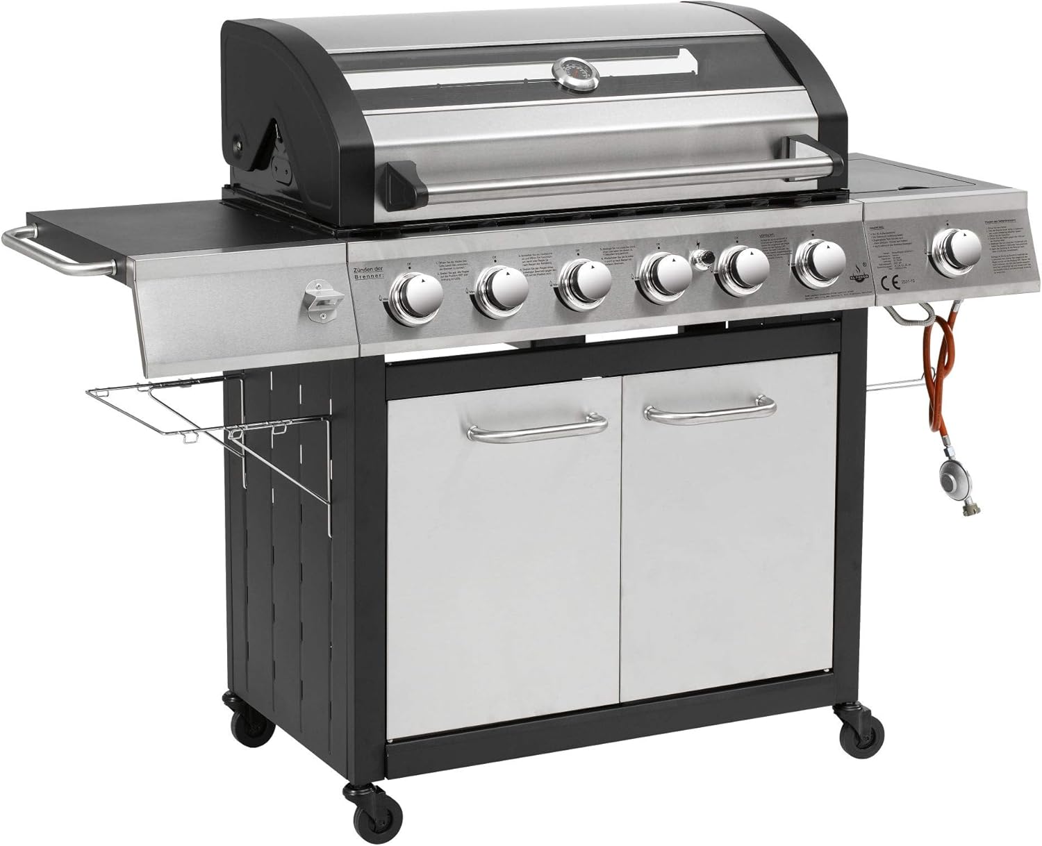 EL Fuego® Edelstahl Gasgrill Long Beach AY596 mit 6 Hauptbrenner 1 Seitenbrenner mit Sichtfenster im Deckel