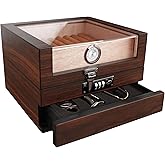 Wudytim Cigar Humidor, Handcrafted Top 270° Spanish Cedar Cigar Box with Easy Humidification System, Accurate Hygrometer for 25 Cigars (25-60 Cigars)
