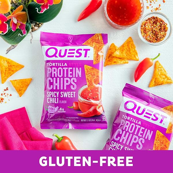 QUEST NUTRITION SPICY SWEET CHILI TORTILLA CHIP, 19G PROTEIN, 4G NET CARB, LOW CARB, GLUTEN FREE, 1.1 OZ (PACK OF 12)