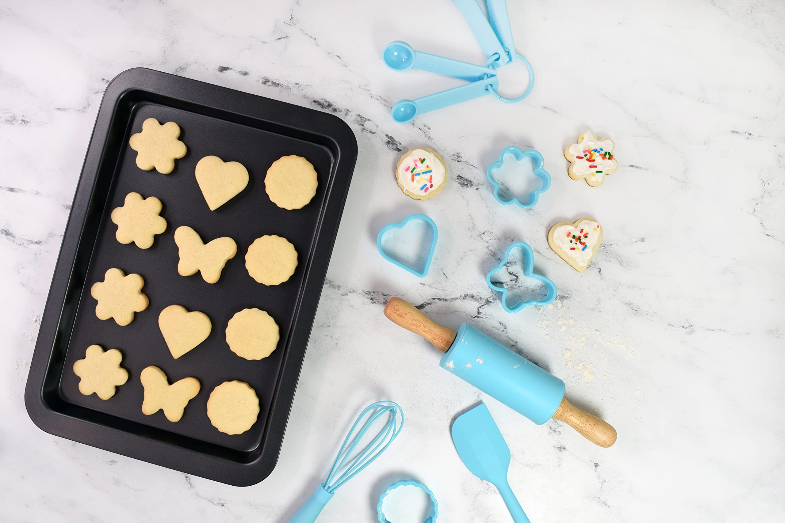R&M International 2246 Junior 12-Piece Bakeware Set, Includes Pan, Rolling Pin, Tools and Cookie Cutters