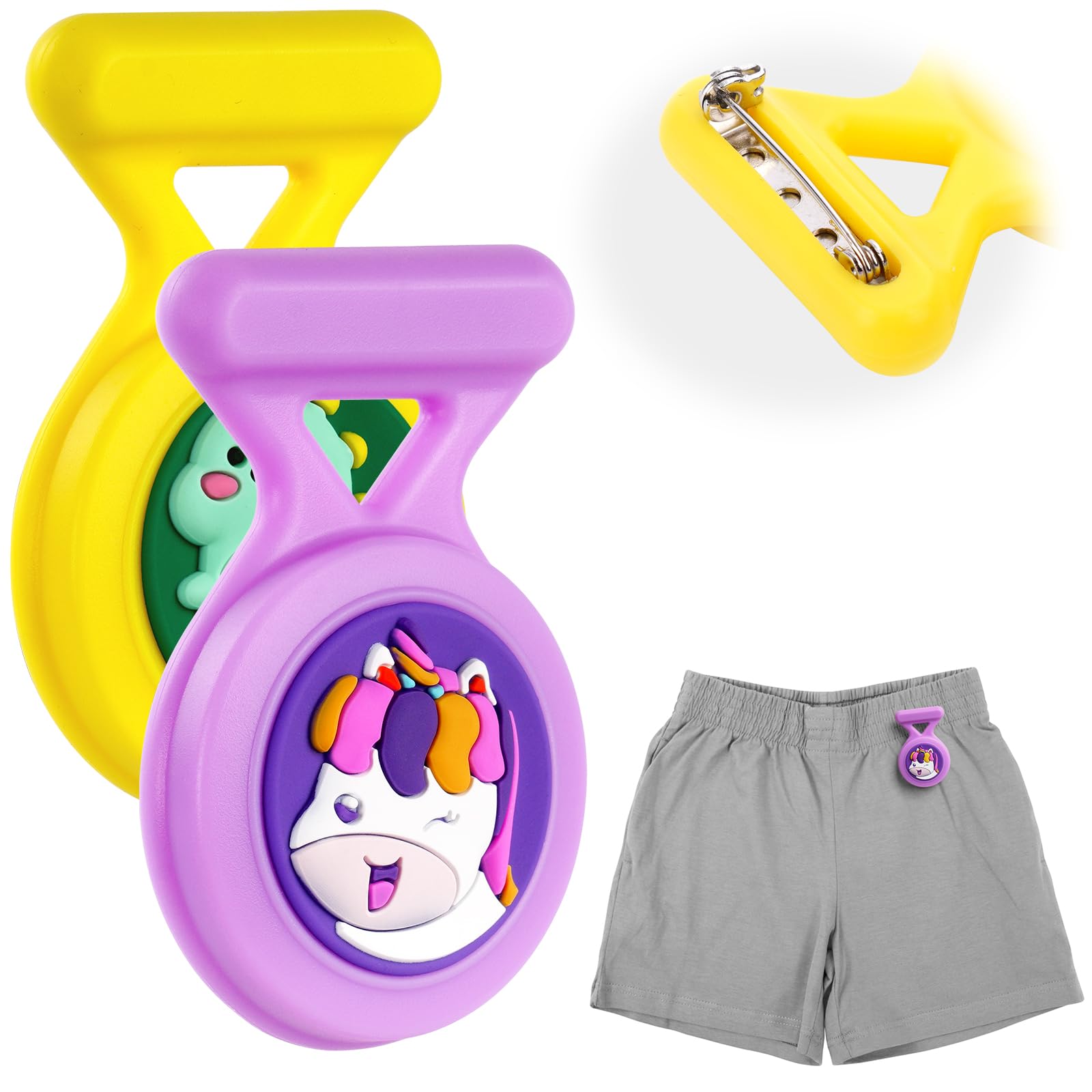 AXFEE 2PCS Air Tag Case, Air-tag Holder for Kids Hidden with Pin, Silicone Case with Safety Pins for Air-Tag, Shockproof case GPS Tracker, Air-tags GPS Cases for Kids, Elderly, Pet, Clothes, Backpack