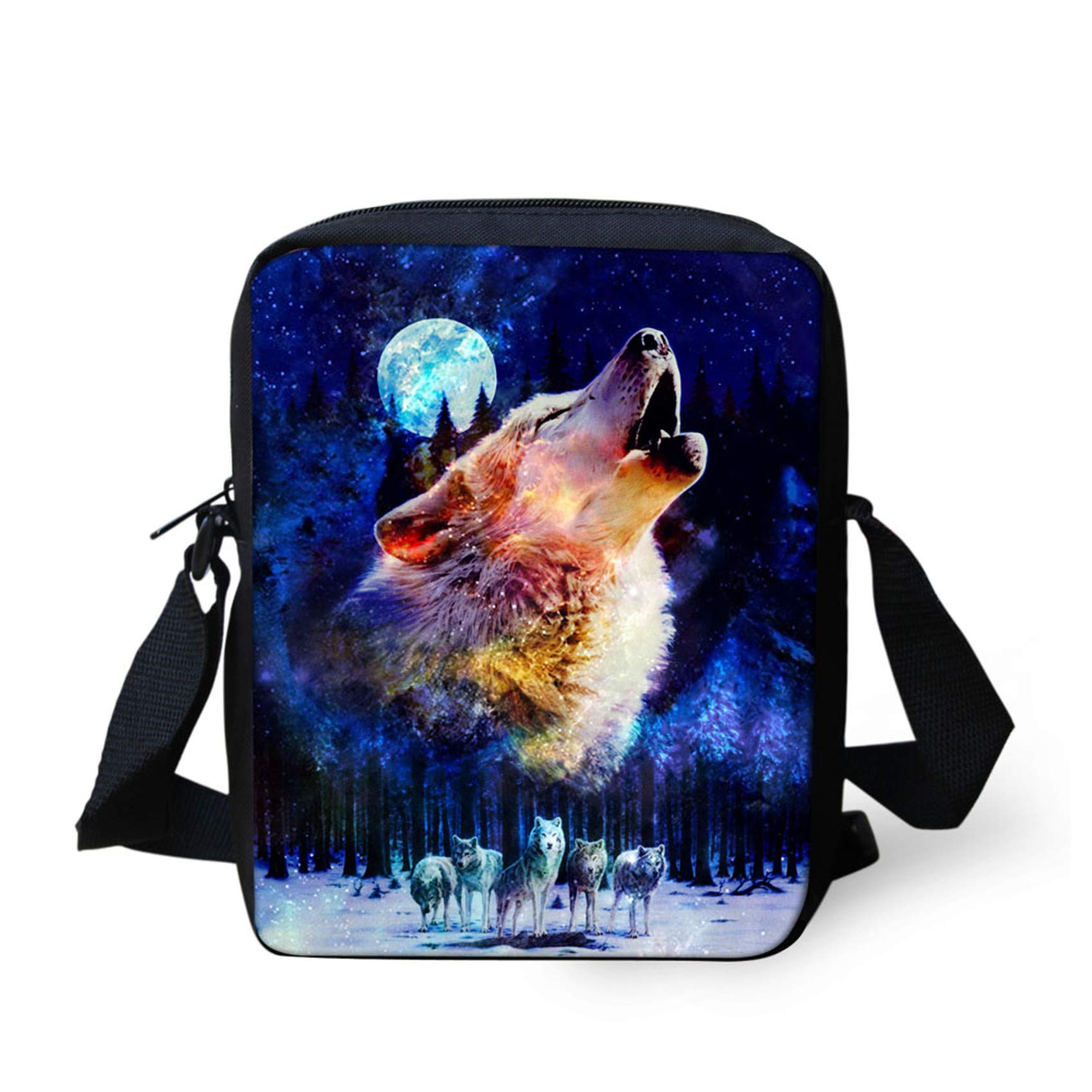 HUGS IDEA Wolf Print Small Shoulder Messenger Bags Animals Mini Crossbody Handbag Travel Portable Cellphone Pouch Purse Wallet