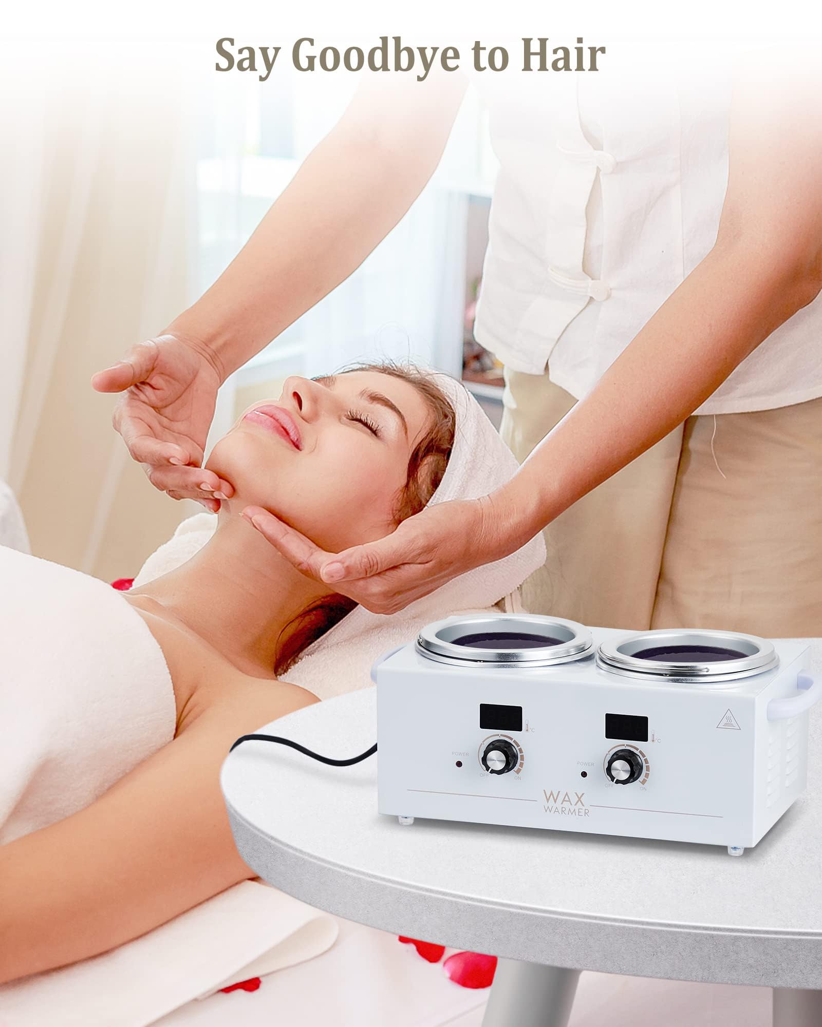 Wax Warmer for Hair Removal, Dual Temperature Control Professional Wax Pot Warmer, Wax Warmer Kit for All Hair Types Including Facial, Legs, Bikini and more- White Double Pot