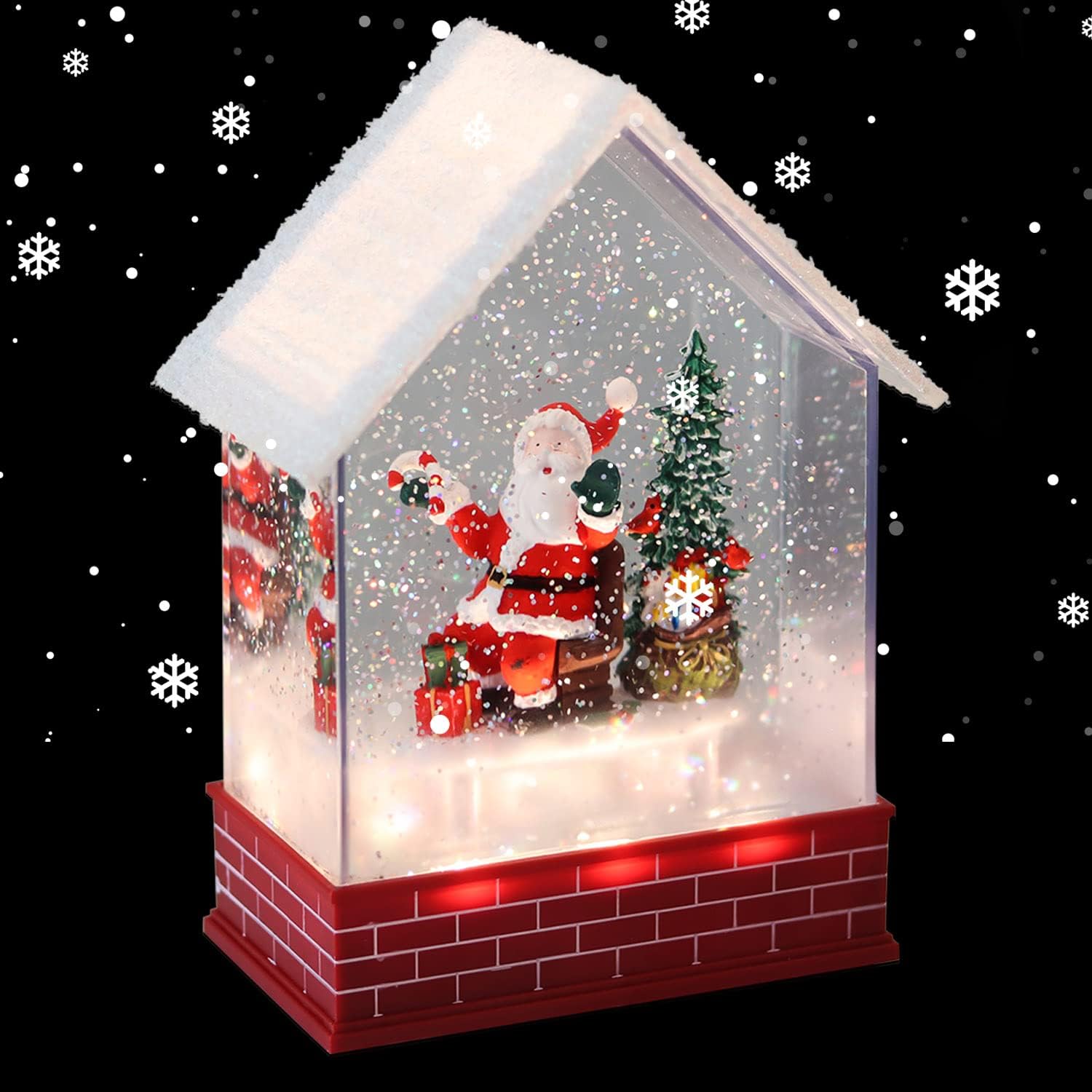 Snow Globes - Lasumora Christmas Snow Globe House with 6H Timer & Music, USB Line/Battery Operated Lighted Water Glittering Lantern, Swirling Singing Snow Globes House Holiday Festival Decoration Gifts-Santa