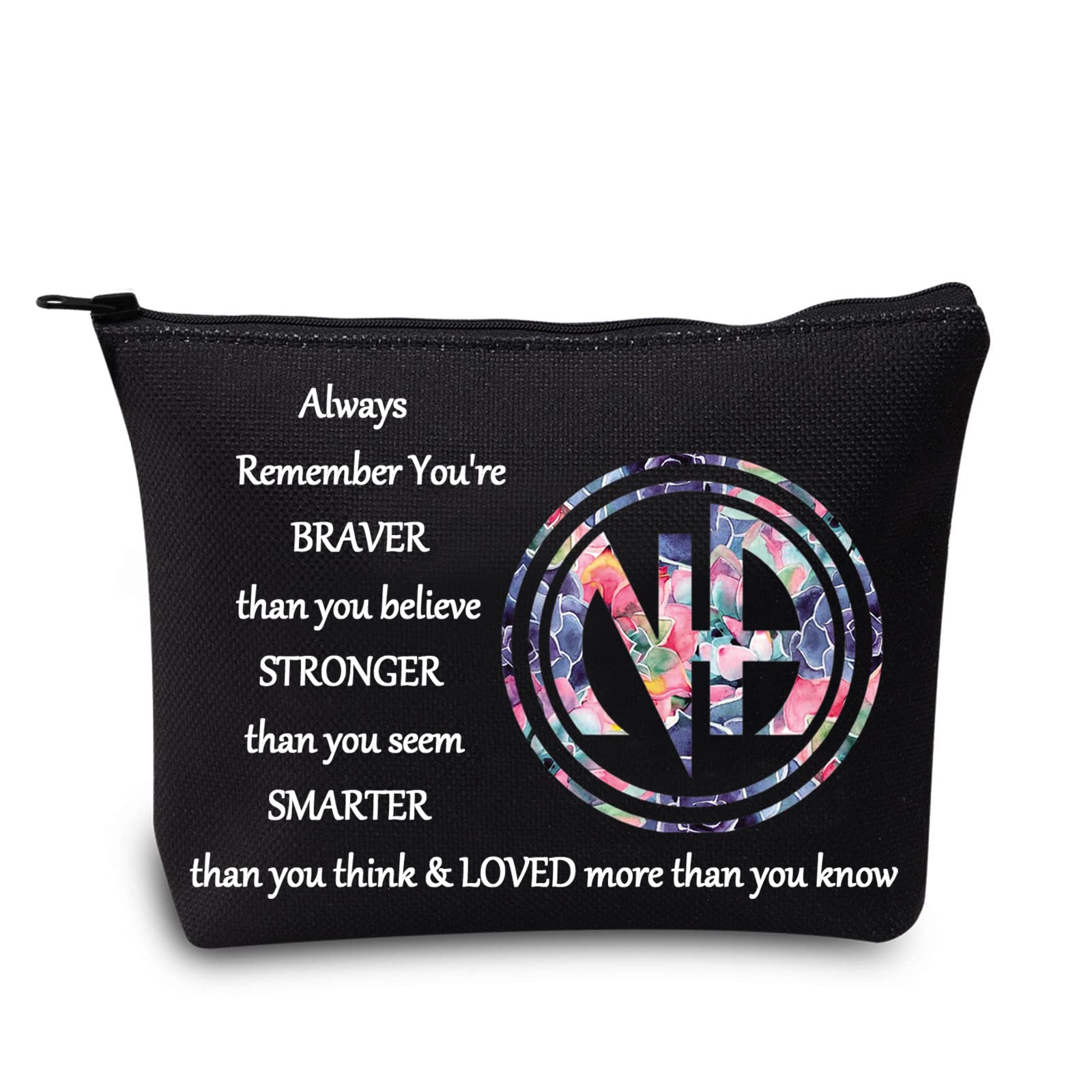 LEVLO Narcotics Anonymous Cosmetic Make up Bag NA Sobriety Gift NA Recovery You Are Braver Stronger Smarter Than You Think Makeup Zipper Pouch Bag For Women Girls, NA Black, Make Up Bag