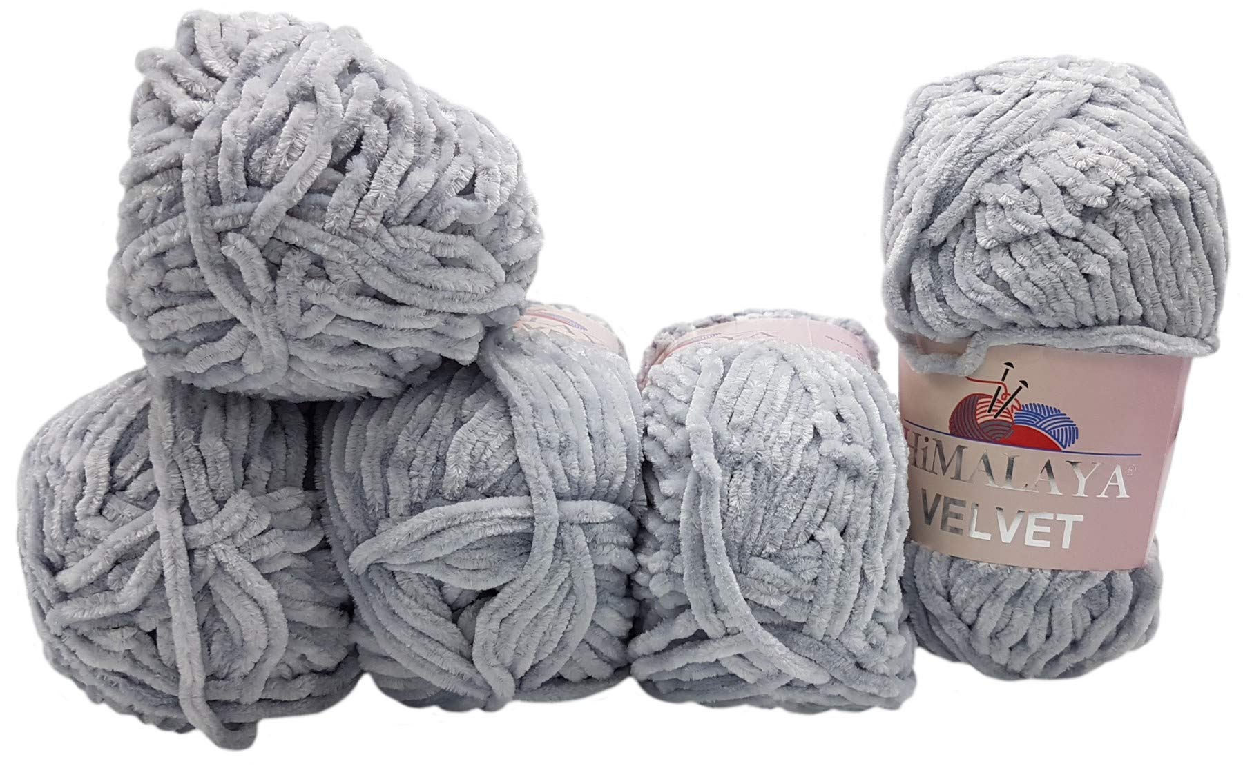 5 x 100 g Himalaya Velvet Micro Polyester Knitting Wool, Baby Wool, Velvety 500 g Wool (Light Grey 90025)