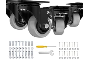 JIN FU TOU 2 Inch Wheel Casters,Set of 4 Heavy-Duty Industrial Caster Wheels with Brake PU No Noise Wheels with Double Locking and Double Ball Bearing Swivel Locking Casters for Furniture, Plate Castors Grey