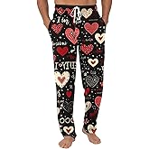 Men's Valentine's Heart Print Pajama Pants Lounge Sleep Bottoms Drawstring and Pockets PJ Pants