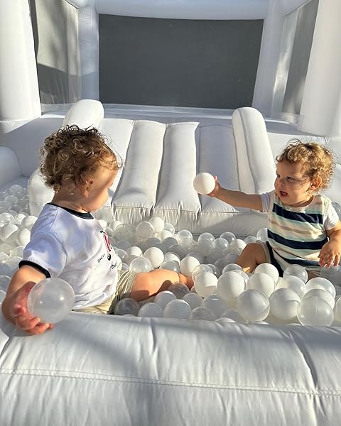 INFLATABLE WHITE BOUNCE HOUSE FOR KIDS WITH UL BLOWER-PORTABLE, LARGE BALL POOL AND JUMP SPACE 3IN1 BOUNCY CASTLES A SPACIOUS JOY-ROOM BOUNCE HOUSE FOR KIDS 3-12 (OXFORD MATERIAL-13′ L X 8′ W X 8′ H)