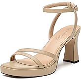 SKYSTERRY Strappy Platform Heels for Women Chunky Block High Heeled Sandals Square Open Toe Ankle Strap Heel Sandals for Wedding Party Prom 3 Inch