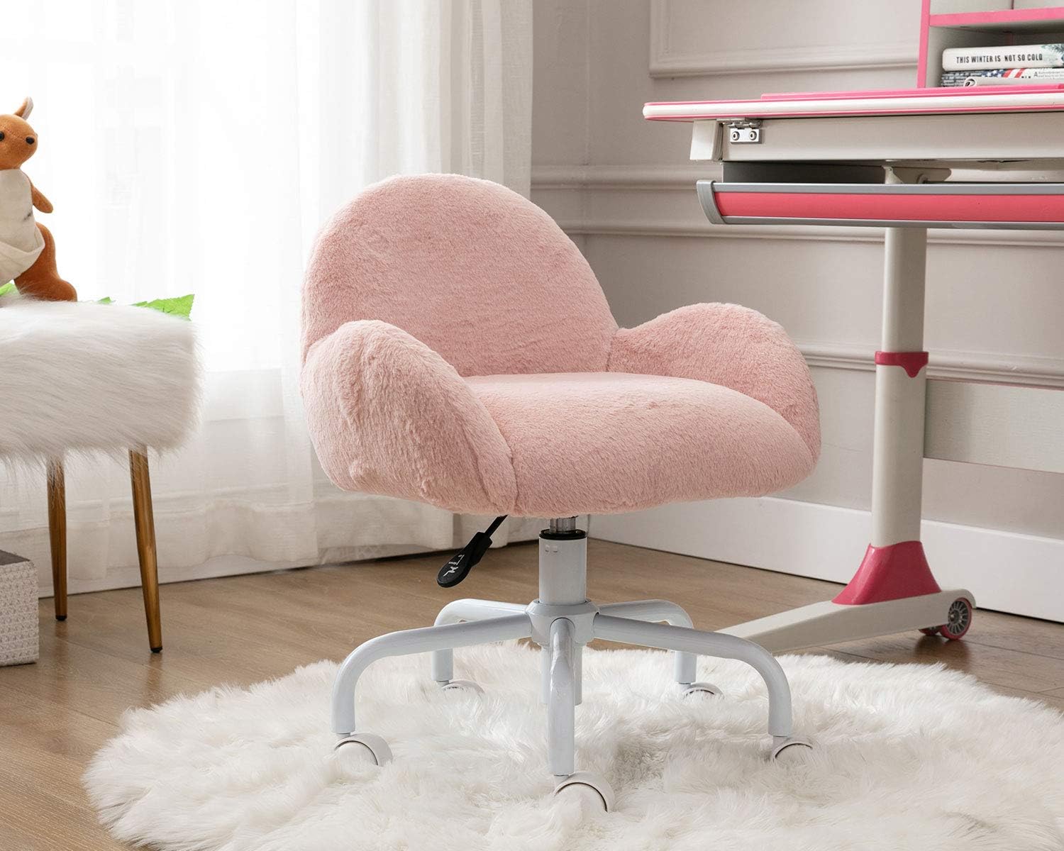 Fuzzy Swivel Children Study Chair For Girls And Boys Pink Guyou Faux Fur Kids Desk Chair With Armrest Kids Furniture Furniture Rayvoltbikecom