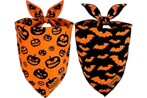 Viretec Halloween Dog Bandanas, Reversible Triangle Bibs Pumpkin and Bat Pet Scarf, Thanksgiving Fall Dog Scarf for Boy and Girl, Halloween Costumes Accessories Gift for Dogs Cats (Pack of 2)
