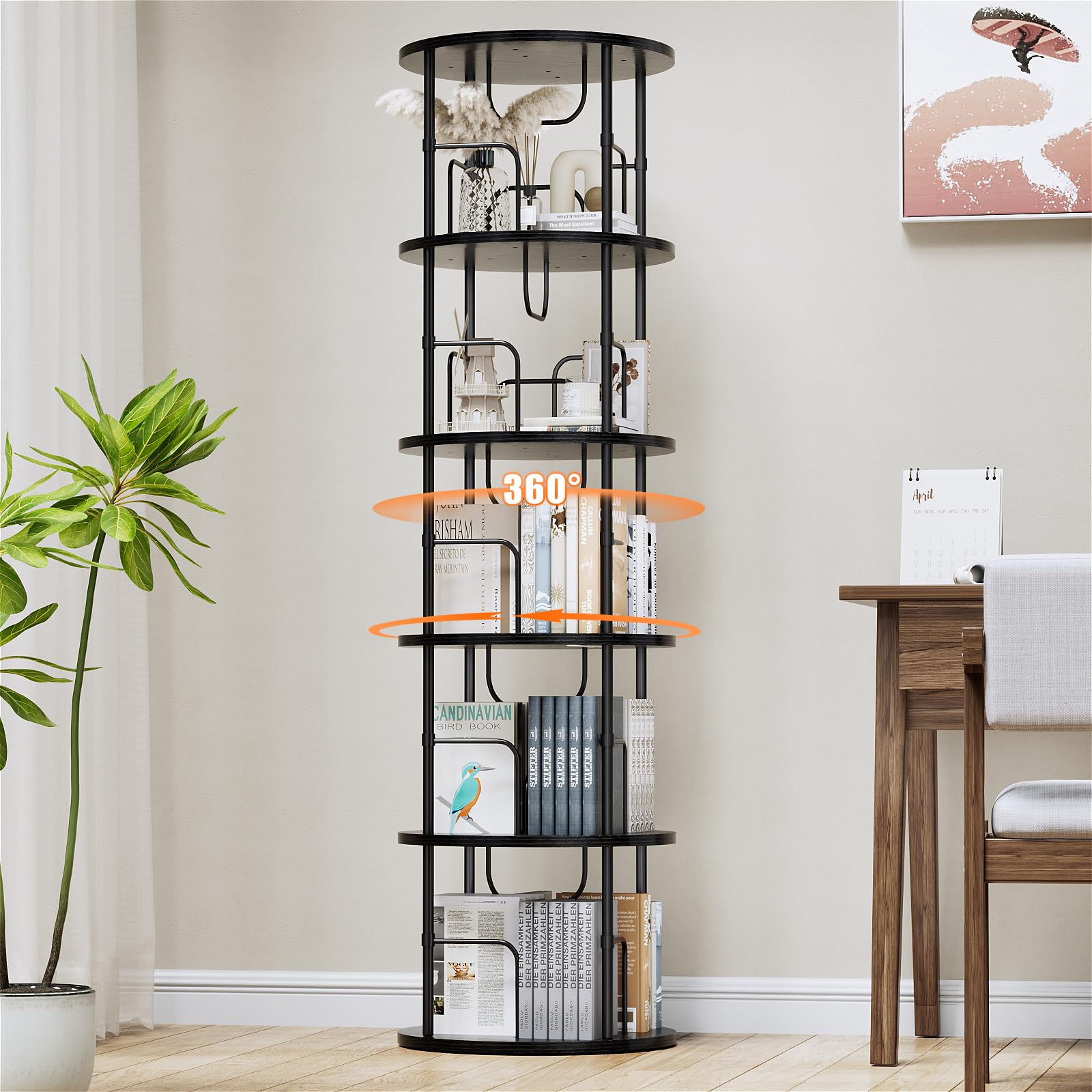 Photo 1 of ALLSTAND Rotating Bookshelf, 4 Tier Spinning Bookshelf Tower, 360° Display Unique Round Bookcase, Floor Standing Corner Revolving Bookshelf Storage Organizer for Small Spaces, Home Study Office, Gold