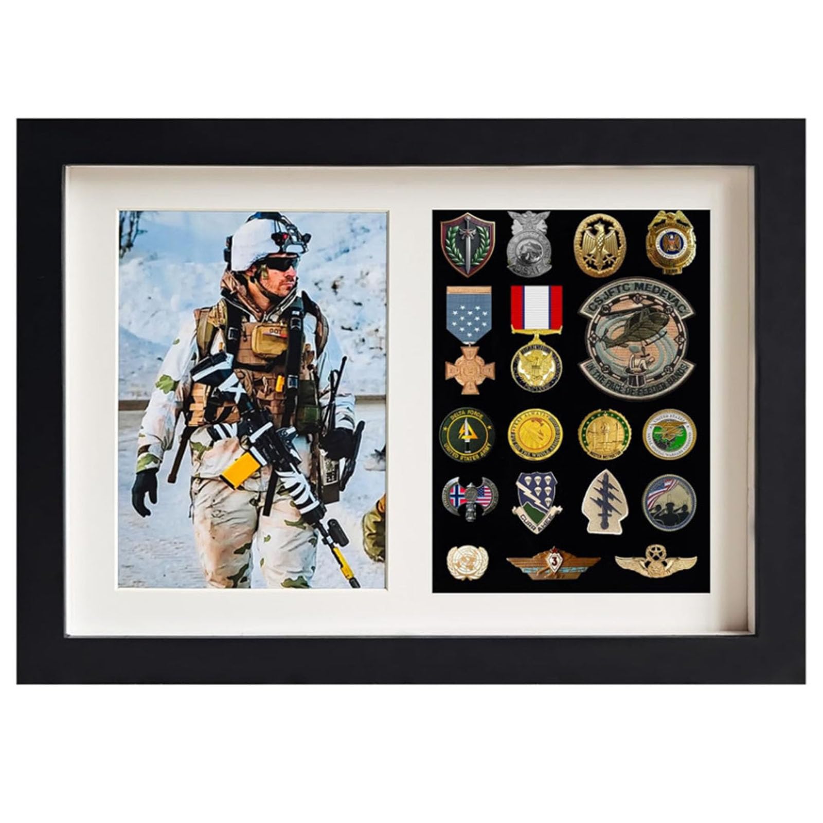 Photo 1 of Shadow Box Medals Display Case,Wooden 12.9" X 9.4" Pin Military Display Case,with 5X7 Photo Frame,98% UV Protection (Black) ? ?
