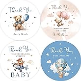 80pcs Bear Round Stickers, Beary Much for Gender Reveal, Round Bear Thank You Favor Tags for 1st Birthday Party