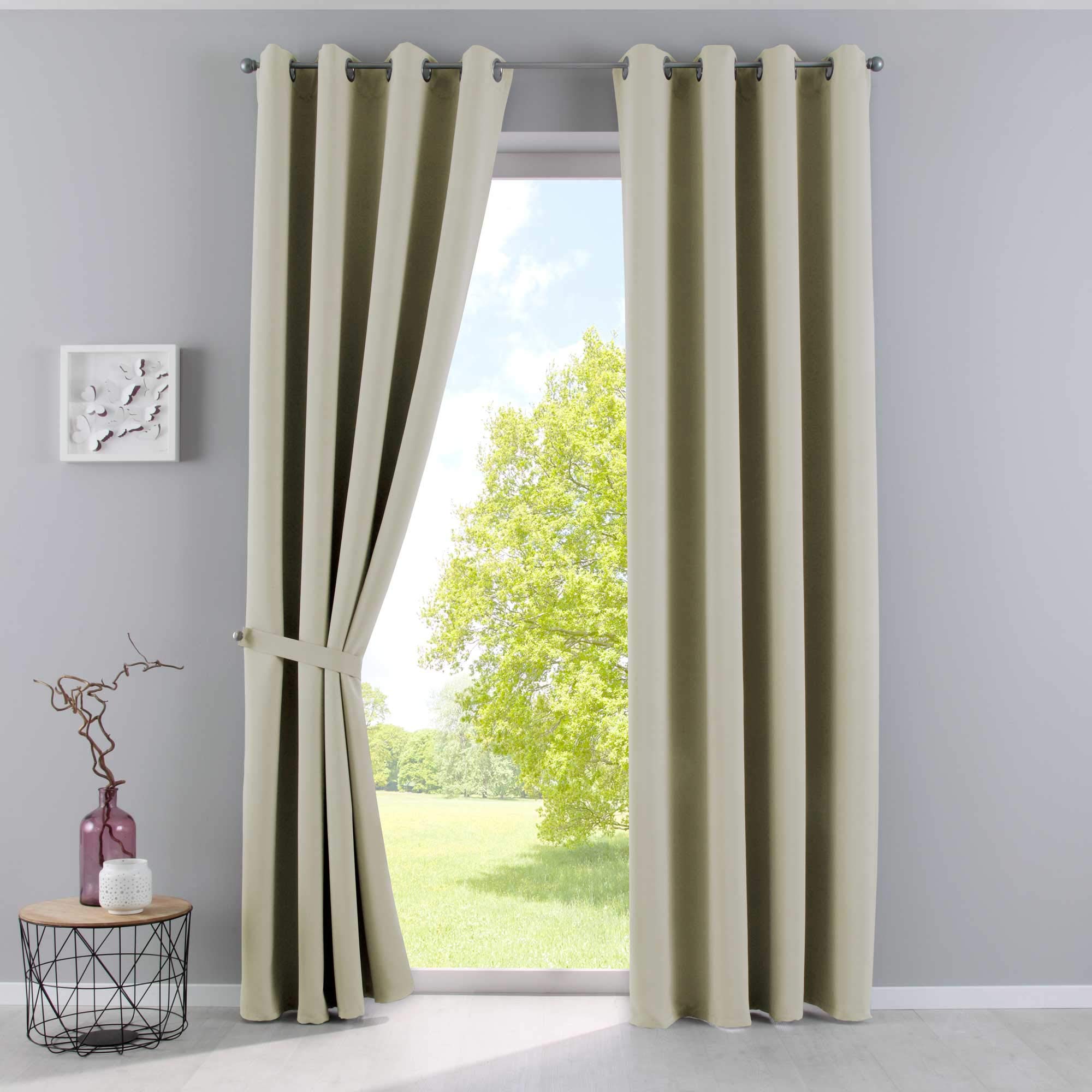 Gardinenbox Newyork Opaque Curtains, Beige, H x W 245 x 140 cm, Pack of 2, Thermal Curtains, Blackout Curtain, Blackout Eyelets, Sound-Insulating, Oeko-Tex UV Protection, Tiebacks, 201920600-2