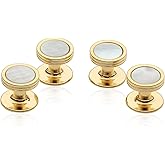 Cuff-Daddy Mens Mother of Pearl Shirt Studs in Gold Tone in Velour Pouch