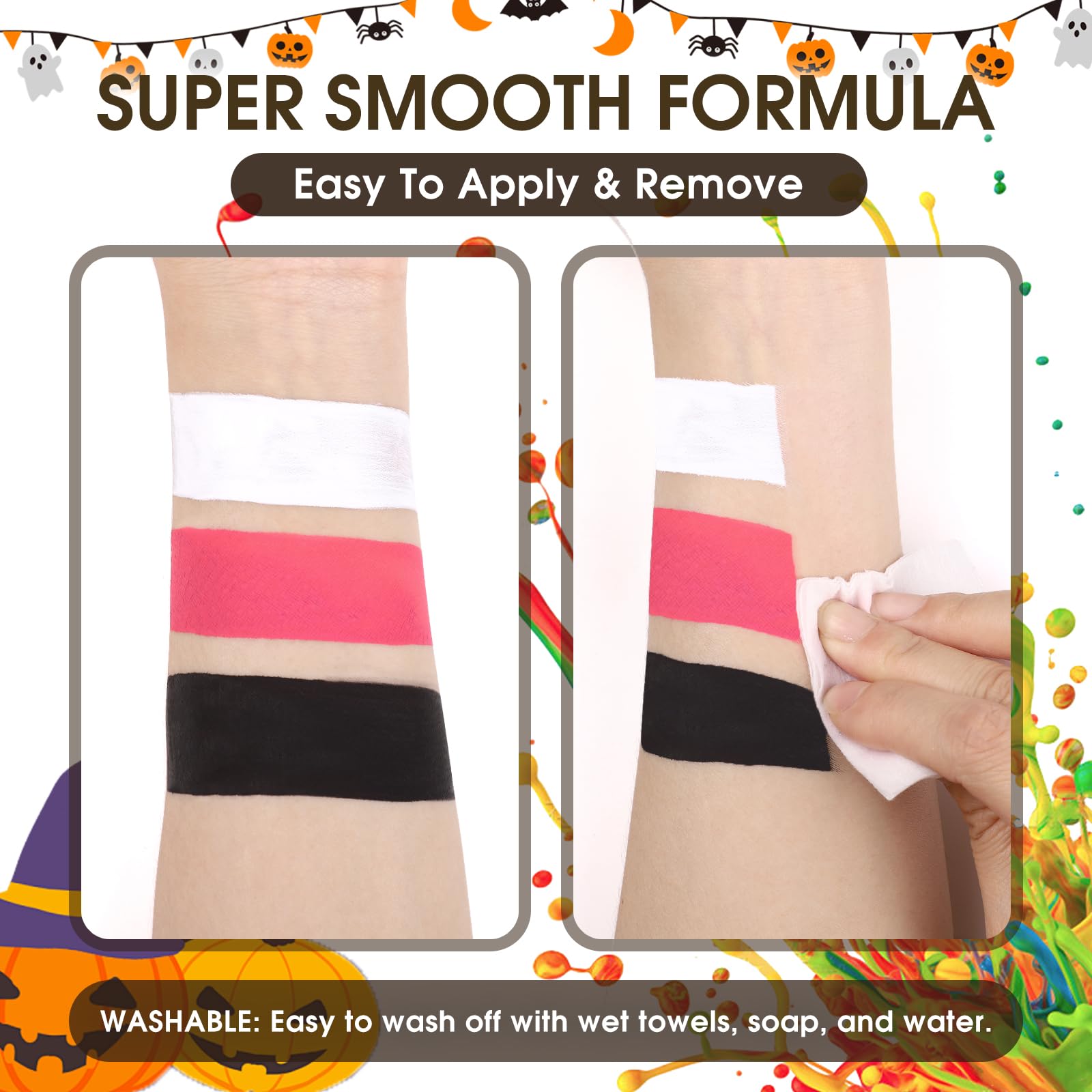 BOBISUKA Black Face Body Paint Liquid Texture Washable Non Toxic Facepaint Fast Drying Foundation Makeup for Halloween Clown Skeleton Skull Cosplay SFX Costume Party Large Capacity(130ml)