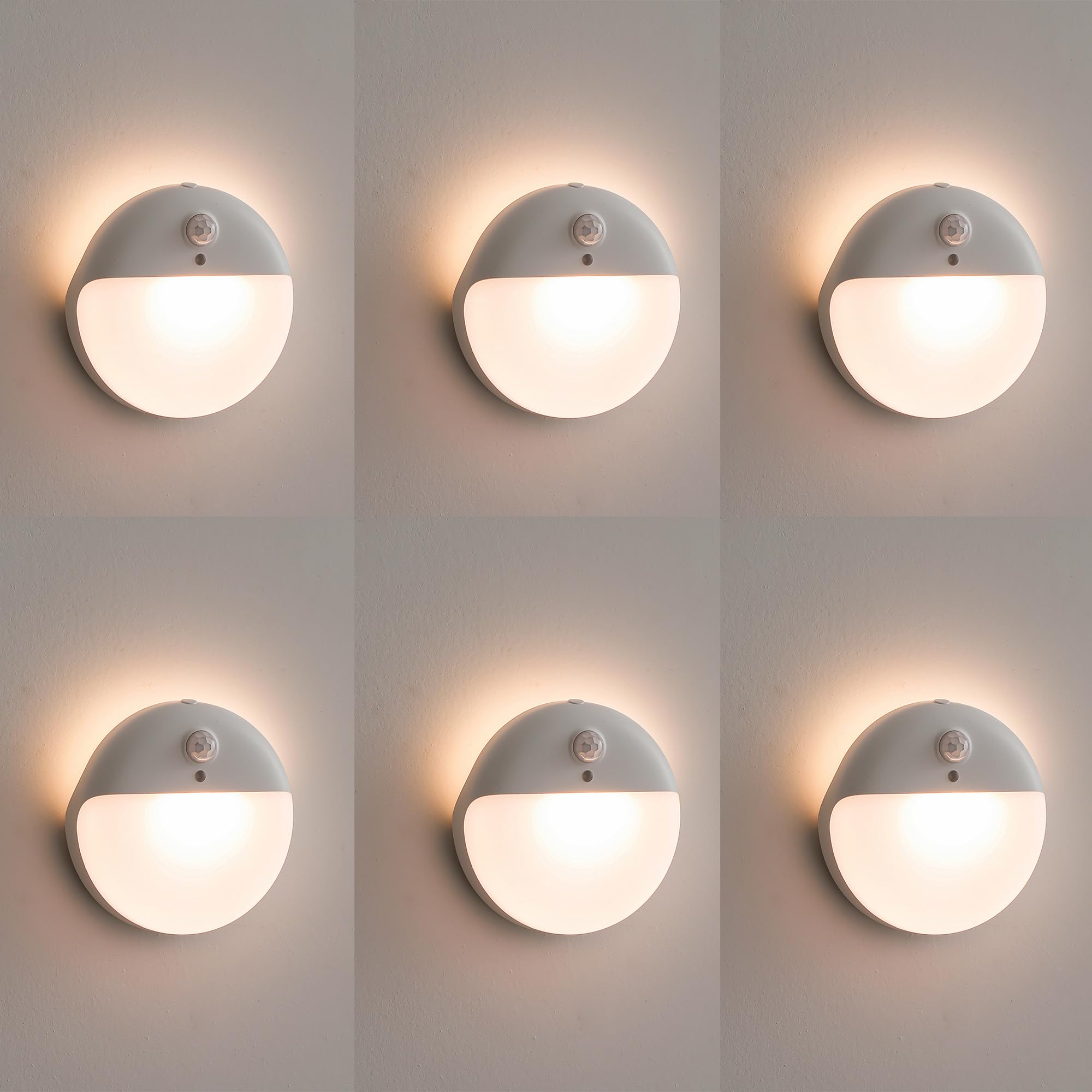 Photo 1 of YUNLEX 6 Pack Stair Lights Indoor, 2.6" Small Stick on Lights, Dimmable Motion Sensor Night Light, 3 Light Modes, Portable Battery Night Light for Corners, Cabinet, Toilet, Bedroom, Kids, Warm White