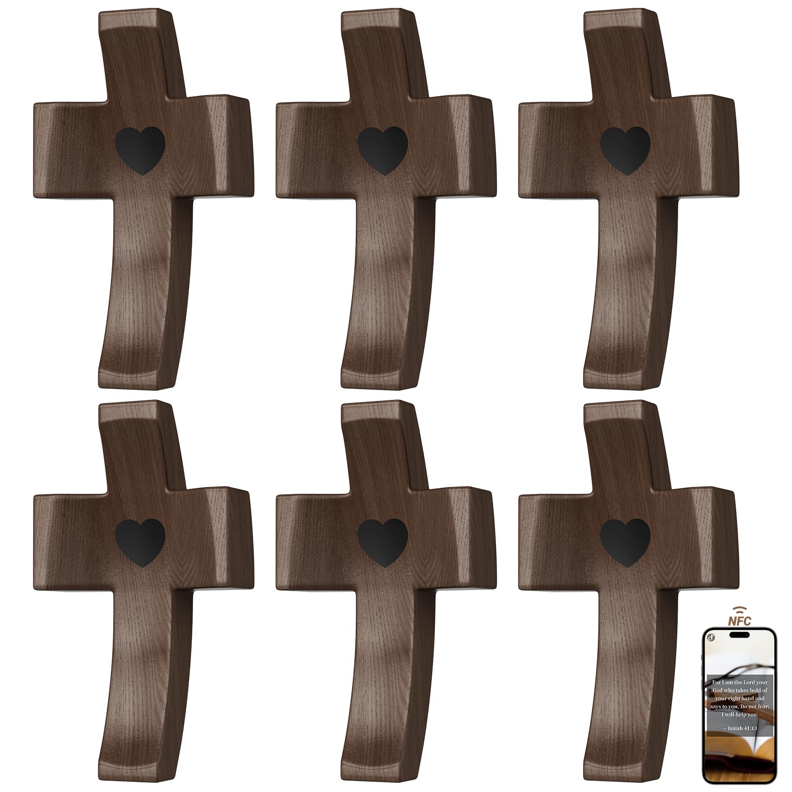 Photo 1 of Verhand 6PCS Walnut Wooden Cross Fidget - Touch to Read Bible Verses via Phone - Pocket Cross for Christians, Easter Basket Stuffers, Small Wooden Crosses for Baptism, Confirmation & Christmas
