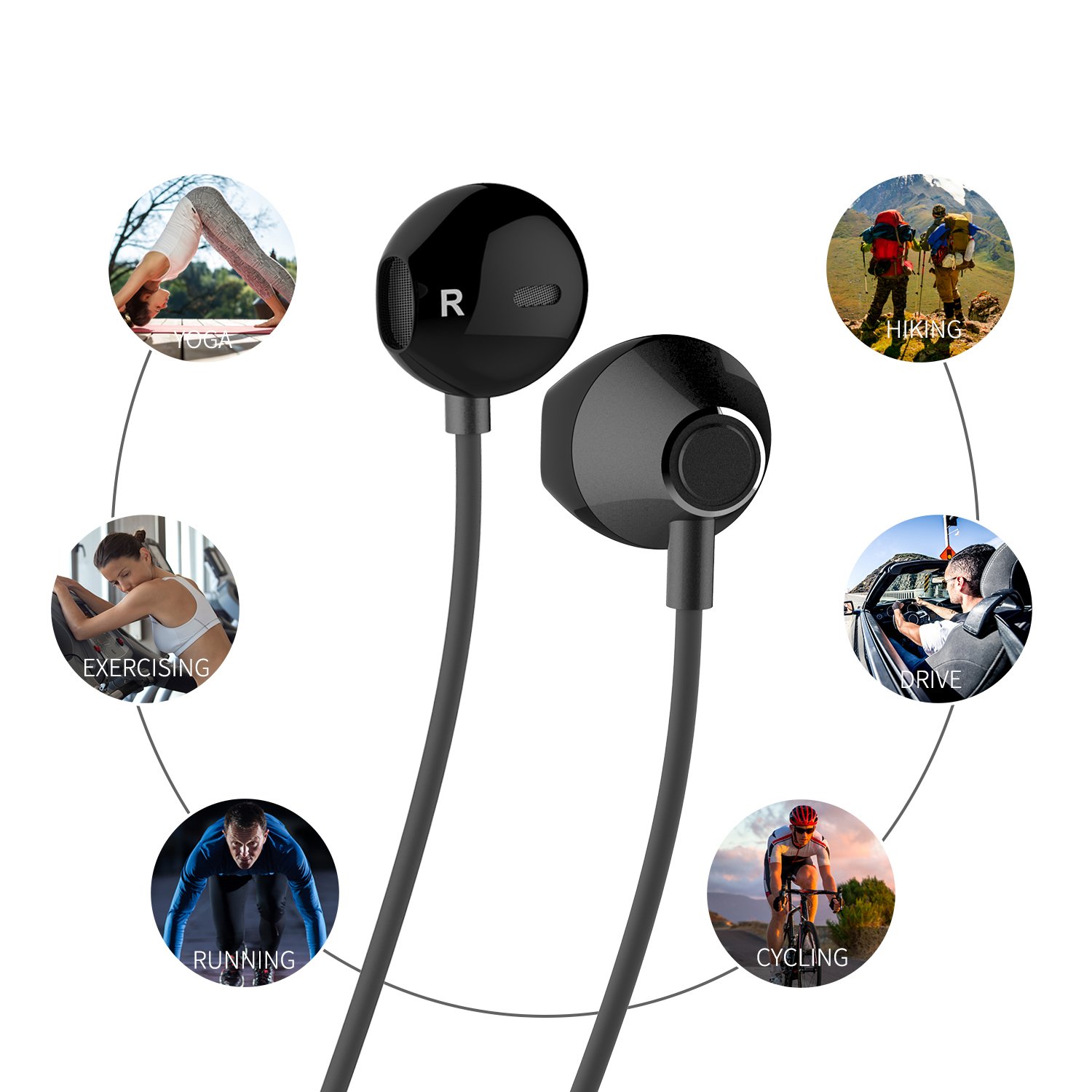 Bluetooth Headphones, Wireless Earbuds Stereo Earphones for Running with Mic and Lightweight Sports Exercise Headset in-Ear Gym Workout Headphone