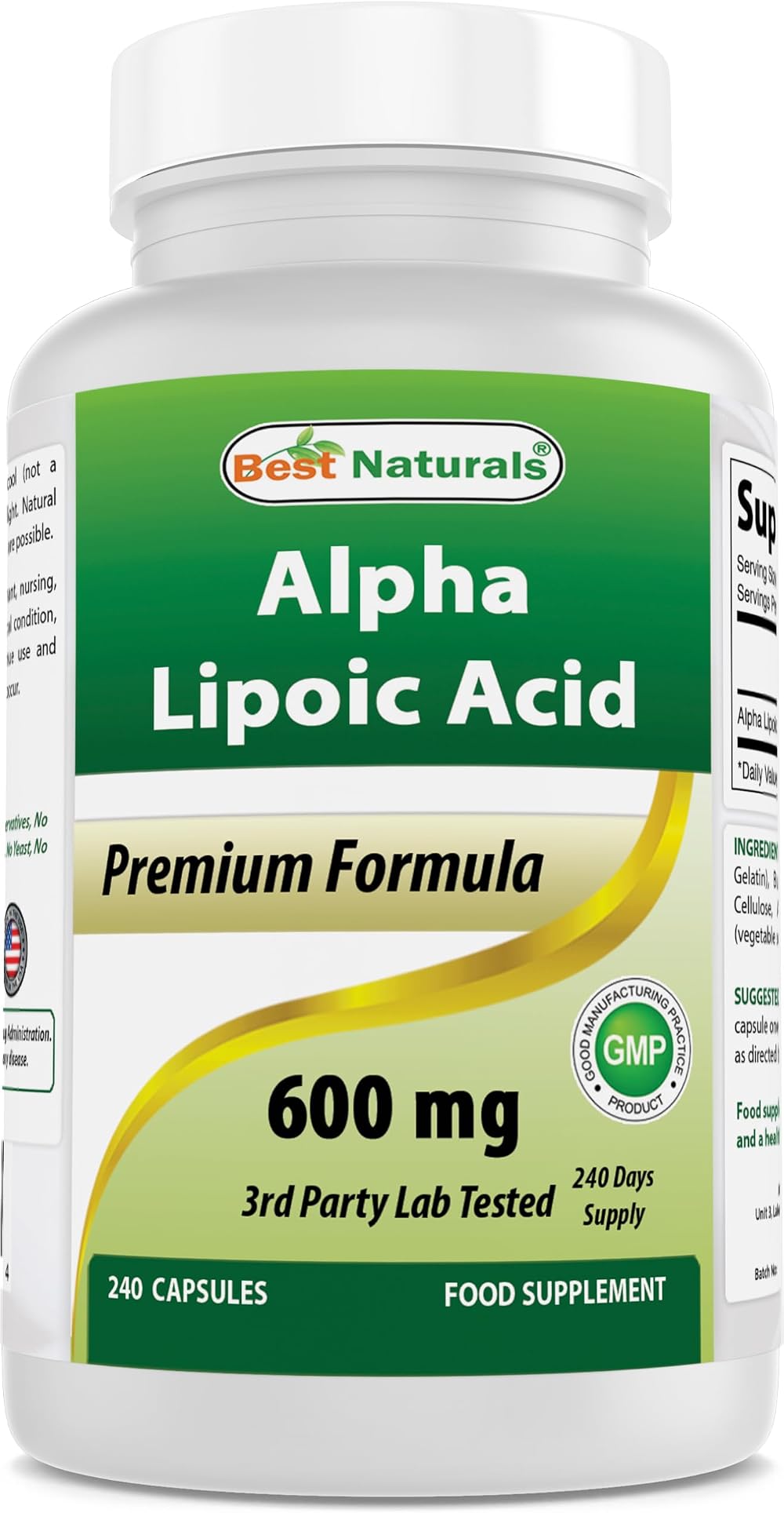 Best Naturals Alpha Lipoic Acid 600 mg 240 Capsules 240 Count