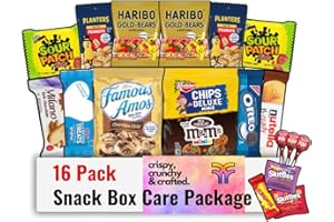 Fountain City Fulfillment Snack Box Care Package - Spring Finals Gift Variety Snack Boxes for Adults, Teens & Kids - Gummy Bears, Peanuts, Cookies, Cookie Sandwiches - Snack Pack Food Gift for College, Camp, Road Trip Snack Variety (16 Count Famous Amos Keebler V1)