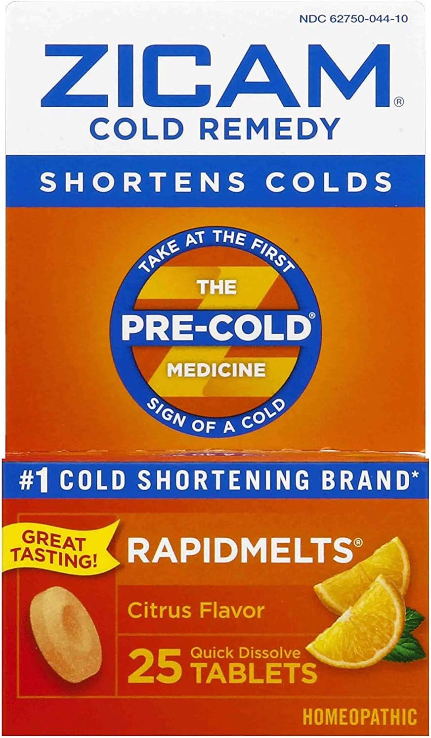 Zicam Cold Remedy Citrus RapidMelts, 25 Quick Dissolve Tablets, Clinically Proven to shorten colds when taken at the first sign, homeopathic, 25 Count (Pack of 1): Health & Personal Care
