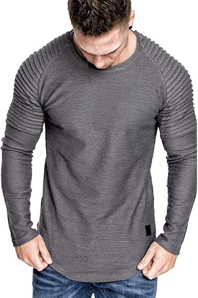 solid pleated sleeve hem curved long fleece hoodie
