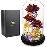 Valentines Day Gifts for Her,Beauty and The Beast Rose Birthday Gift,Galaxy Flower Rose with 2 Light Modes,Colorful Crystal Flower Enchanted Rose in Glass Dome,Womens Gifts for Mom Wife Girlfriend