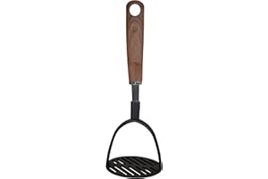 IMUSA USA Bean Masher With Wood Look Handle,Black/Woodlook