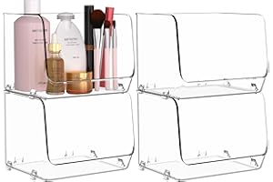 STARLATTA 4 Pack Bathroom Organizer Countertop,Makeup Organizer for Vanity,Bathroom Counter Organizer,Clear Acrylic Organizer, Stackable Storage Bins Open Front, Desk Organization