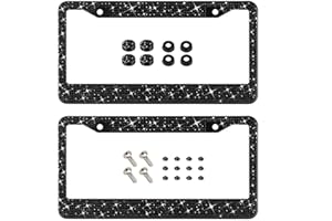 EWBN Bling License Plate Frame for Women, 2 Pack Premium Stainless Steel Diamond License Plate Holder,Sparkly Car Accessories Rhinestone License Plate Cover with Glitter Crystal Caps（Black）