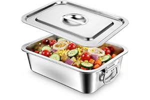 4 Inch Extra Deep Lasagna Pan with Lid and Handles 7.4QT, 14x10.6 Inch Stainless Steel Large Baking Dish Tray, Nonstick Lasag