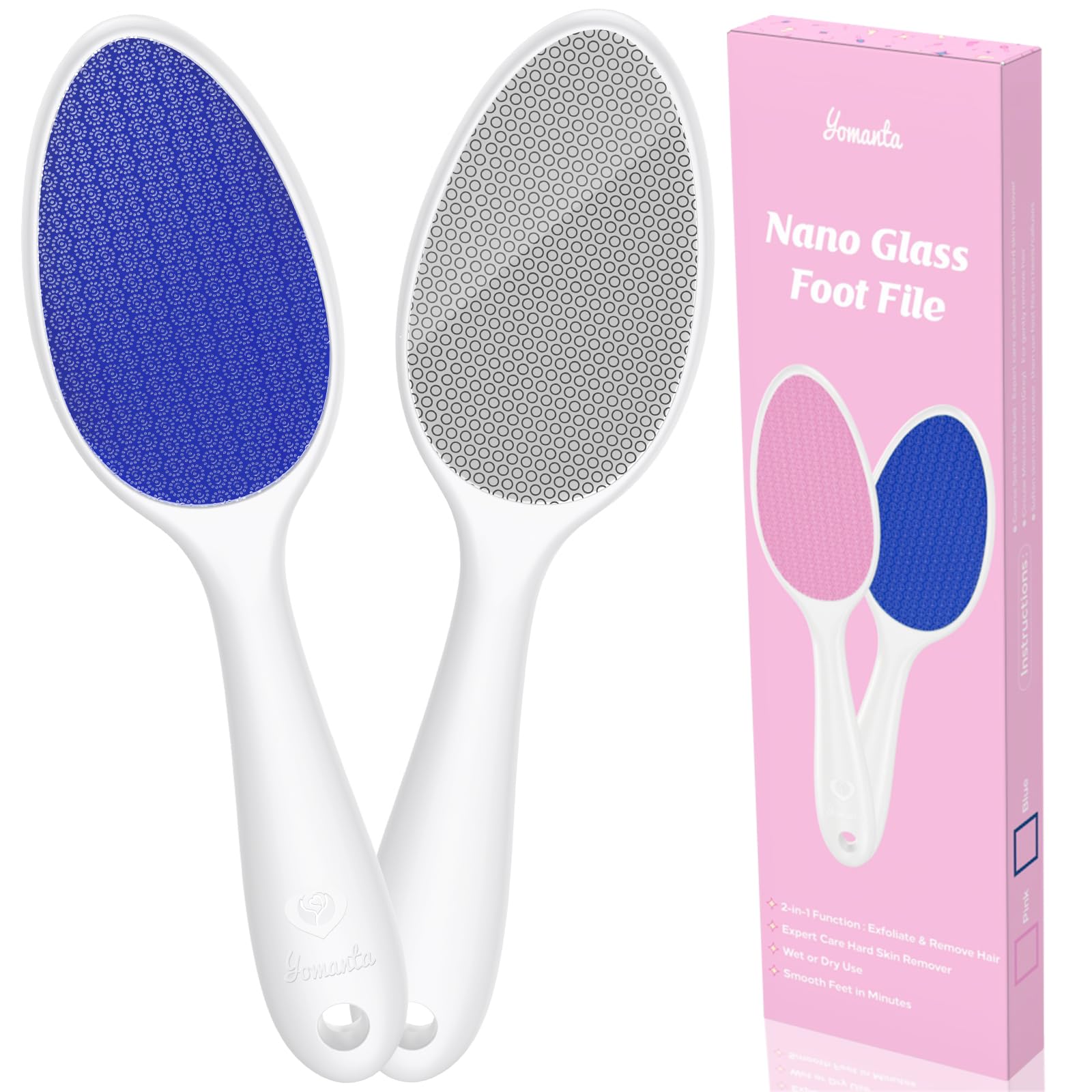 Photo 1 of yomanta Foot File, Nano Glass Foot File Callus Remover with Handle, 2-in-1 Foot Scrubber Dead Skin Remover, Gentle Exfoliation Foot Buffer Pedicure Tools for Feet-Blue