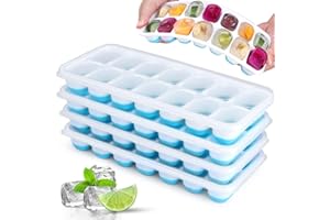 Silicone Ice Cube Tray, Jrisbo 4 Pack Easy-Release & Flexible 14-Ice Cube Trays with Spill-Resistant Removable Lid, Stackable Ice Trays with Covers for Freezer, Cocktail (Blue)