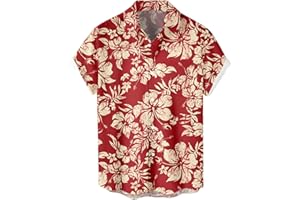 WHO IN SHOP Men's Short Sleeve Button Up Hawaiian Shirt 1950s Vintage Bowling Shirts