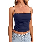 Darong Women Padded Double Lined Ruched Tank Tops Bulit in Bra Summer Spaghetti Strap Going Out Crop Tank Shirts