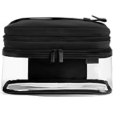Away Clear Cosmetic Case, Water-Repellent, TSA Approved Travel Cosmetic Bag | Transparent Makeup Organizer with 2 Compartments, Brush Holder and Interior Zip Pocket for Travel, Jet Black