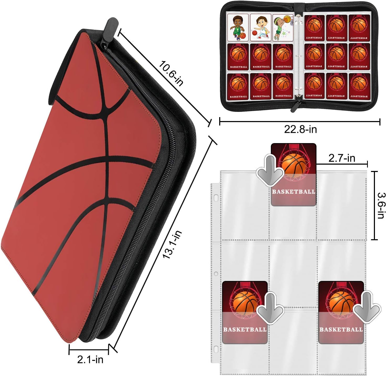 648 Pockets Basketball Card Binder Sleeves for Basketball Trading Cards, Carring Case with Basketball Card Sleeves Album Card Holder Protectors for Football Baseball Sports Card: Toys & Games