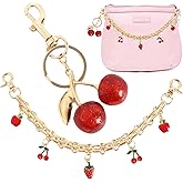 QXUJI Decorative Bag Chain, Strawberry Cherry Enamel Pendant Purse Strap Extender, Gold Replacement Extension Purse Chain with Cute Cherry Keychains, for Women Handbags Shoulder Crossbody Bags