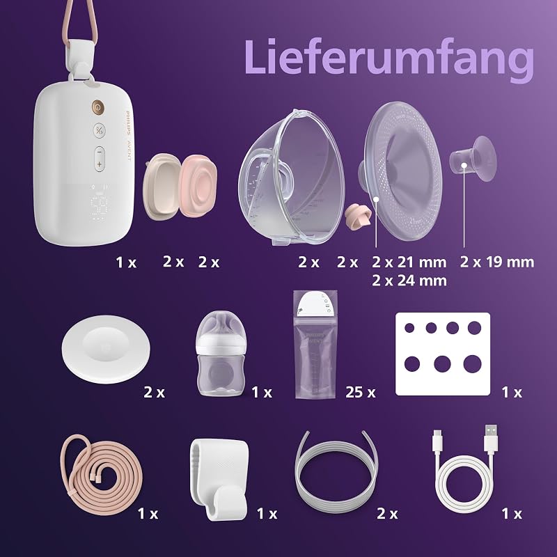 Philips AVENT Hands-free elektronische Doppelmilchpumpe, Motor in Krankenhausqualität, spiegelt den Trinkrhythmus des Babys wider, bis zu 85 Pumpbewegungen pro Minute, 2 Auffangschalen, SCF547/11