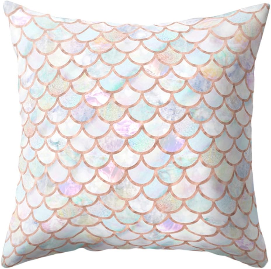 Profusion Circle Mermaid Fish Scales Throw Pillow Case Bed Sofa Cushion Cover Living Room Home Decor