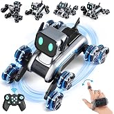 Rasout 8WD RC Stunt Robot Dog, Gesture Sensing 2.4Ghz Remote Control Toy | 8 Wheeled RC stunt robot dog with gesture sensing &amp; remote control, LED eyes and music, rechargeable toy for Kids 6-12