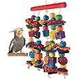 DBNESS Bird Toys, Parakeet Chewing Toy, Multicolored Natural Wooden Blocks Birds Parrot Tearing Toys with Rattan Wicker Balls